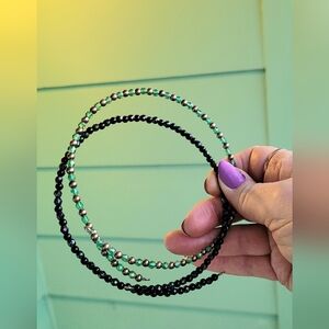 Two Chic Green and Black Beaded Choker Necklaces